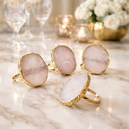 Set of 4 Hand Rounded Rose Quartz Agate Napkin Rings