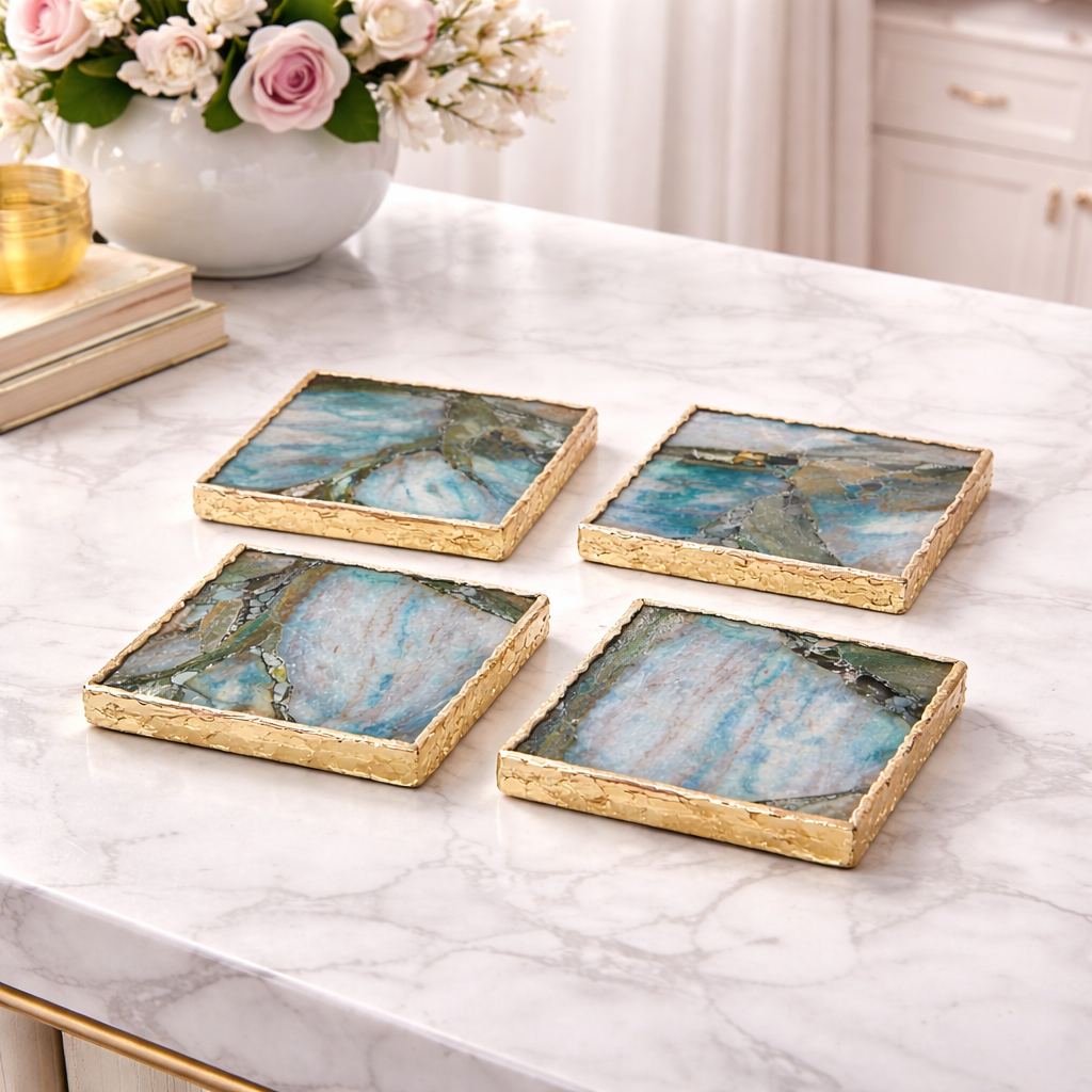 Blue-Green Composite Agate - Set of 4 Large Square Coasters | Personalised Momentos