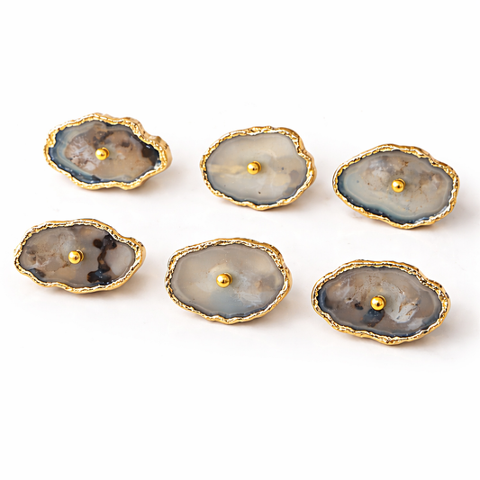 Set of 6 Natural Grey Agate Classic Vintage Finish Cabinet Drawer Pull Wardrobe Dresser Interior Decorative Handle