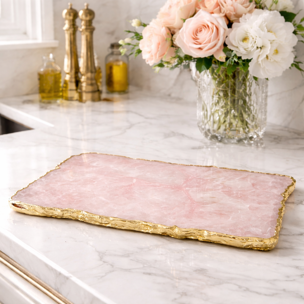 Large Rose Quartz Agate Cheese Platter/Tray/Personalised Momentos/Sign Boards 10"x15"
