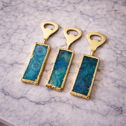 Set of 3 Aqua Agate Bottle Openers