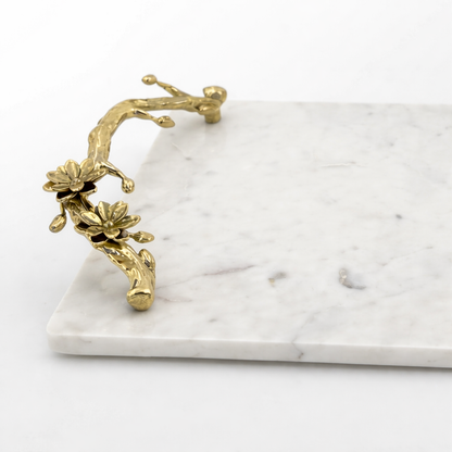 White Marble Tray with Gilded Floral Handles | Decorative Serveware | Shop Now