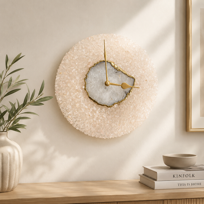 Peach crystal agate wall clock 10-inch, India | The Tangerine Store