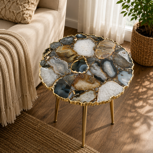 Black Agate Round Side Table