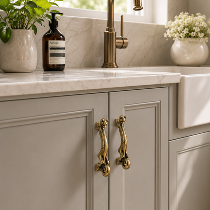Leaping Leopard Brass Cabinet Handles – Set of 2