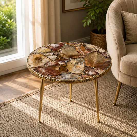 Petrified Wood Round Side Table