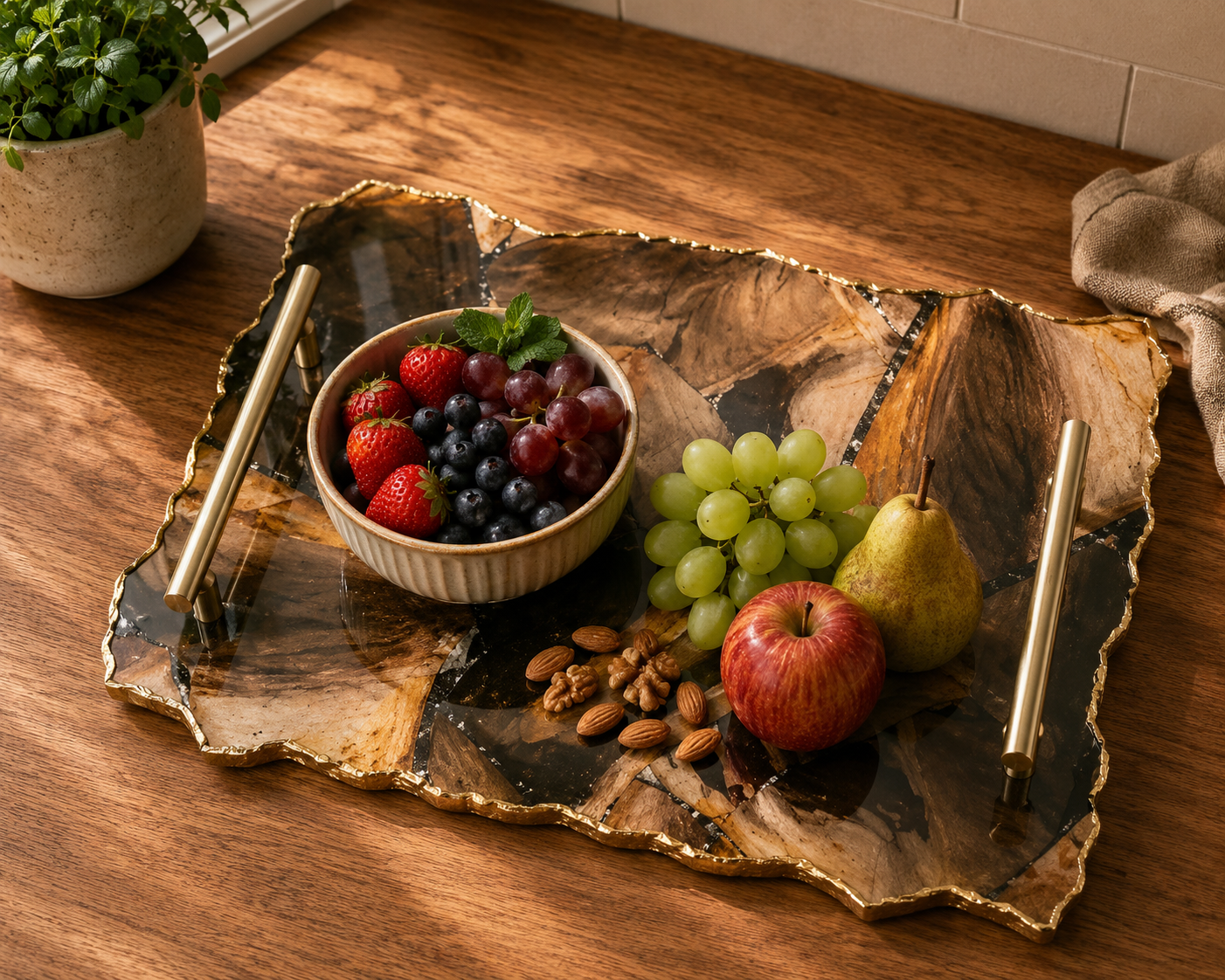 Large Brown Agate Organic Edge Tray