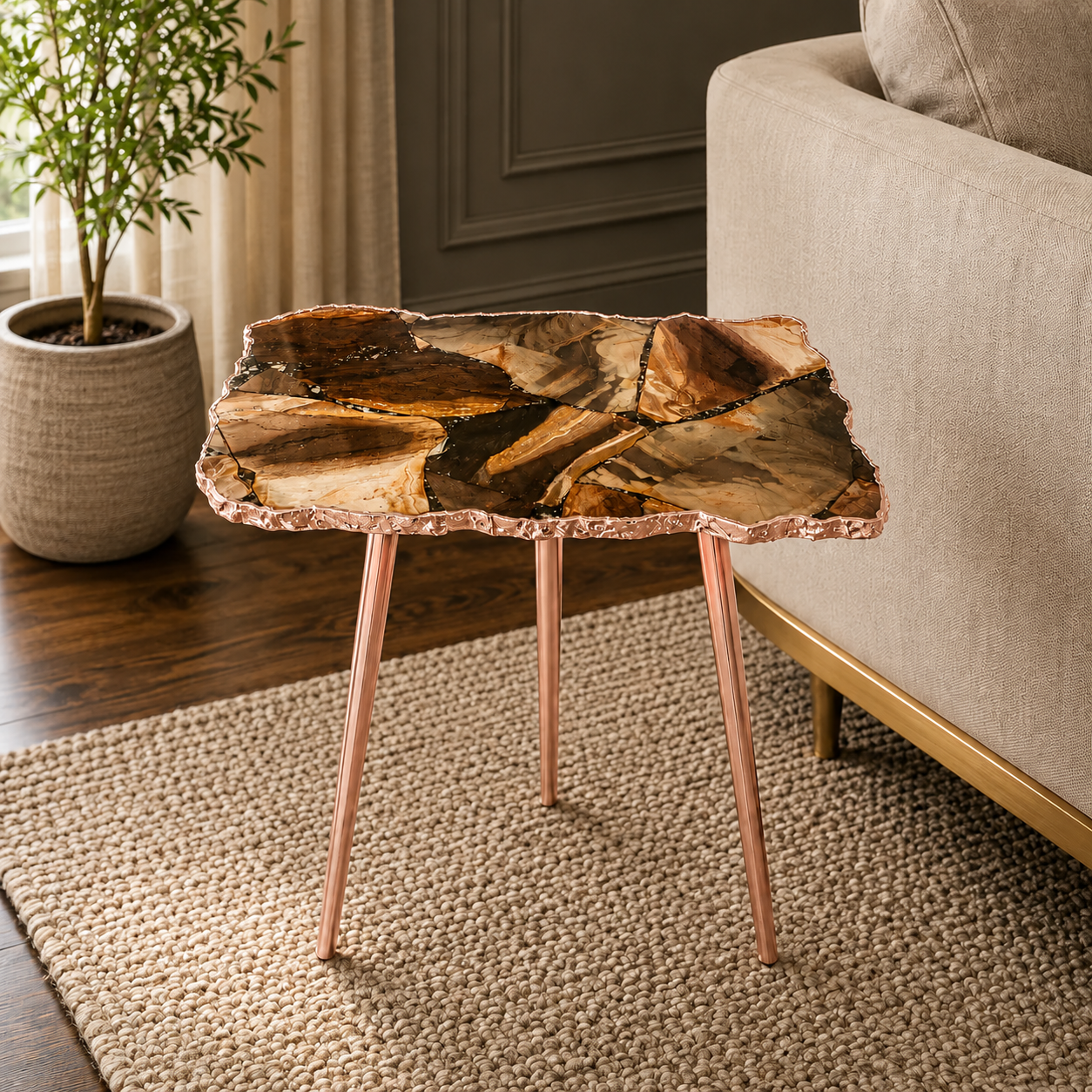Brown Agate Organic Edge Side Table
