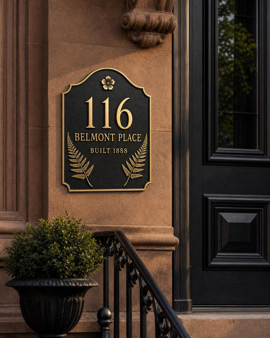 Fern name plate pictured beside a dark panelled entrance door