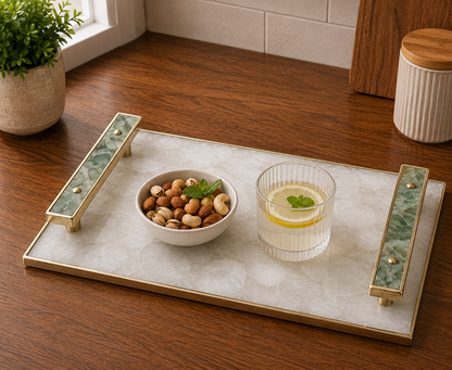 White Agate Serving Tray — Green Agate Handles