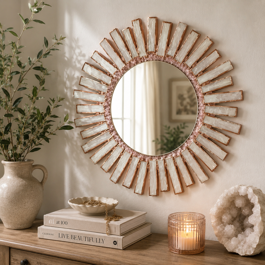 Selenite & Rose Quartz Starburst Mirror