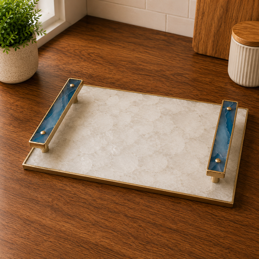 White Agate Serving Tray — Blue Agate Handles