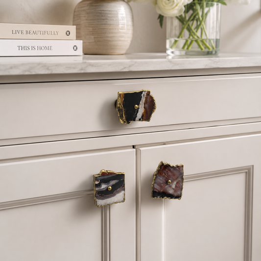 Zebra Agate Cabinet Pulls - Set of 6