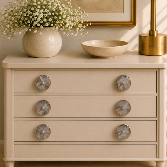 Clear Quartz Hand Rounded Cabinet Pulls - Set of 6