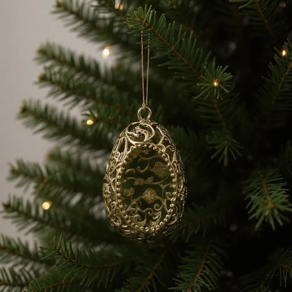Floral egg christmas ornament | metallic tree decoration in gold, silver and antique | set of 2 or 4