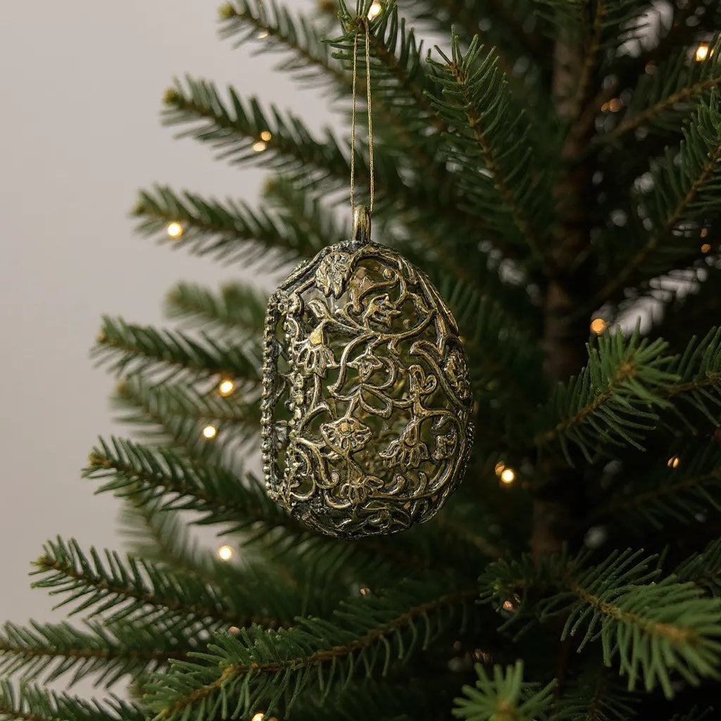 Floral egg christmas ornament | metallic tree decoration in gold, silver and antique | set of 2 or 4