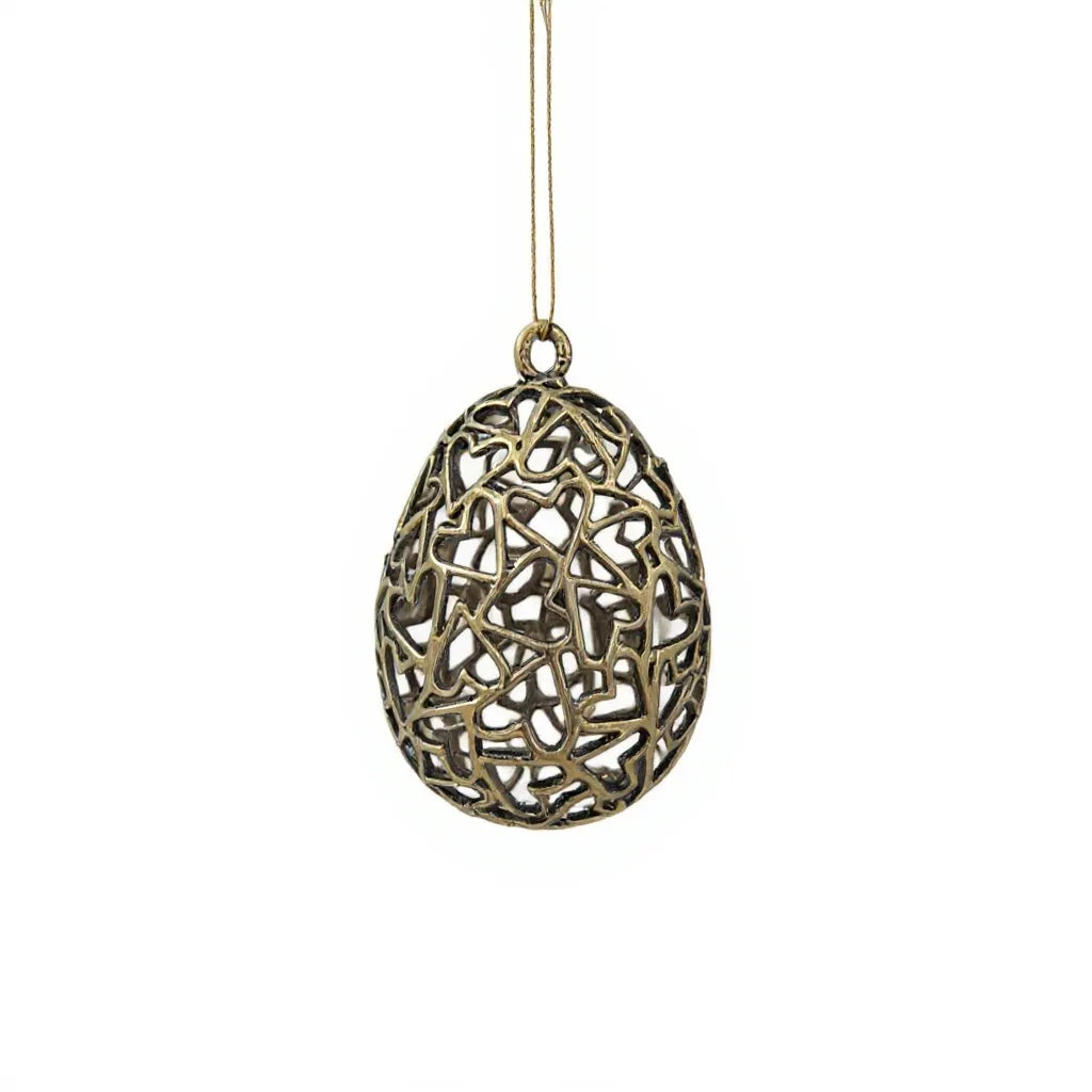 Heart egg christmas ornament | metallic holiday bauble in gold, silver and antique | set of 2 or 4
