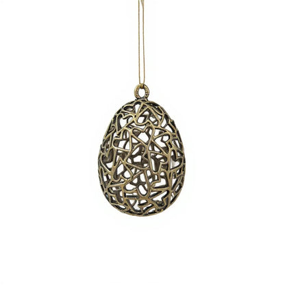 Heart egg christmas ornament | metallic holiday bauble in gold, silver and antique | set of 2 or 4
