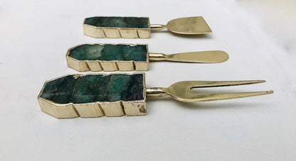 Set of 3 Green Agate Cheese Knives/Spreaders