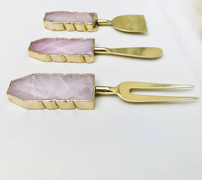 Set of 3 Rose Quartz Cheese Knives/Spreaders