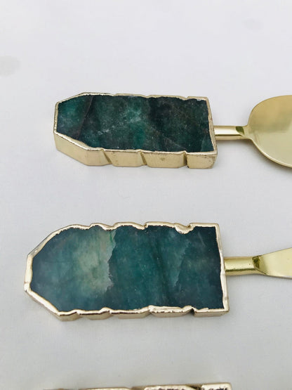 Set of 3 Green Agate Cheese Knives/Spreaders