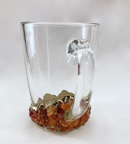 Set of 2 |Crystal Glass Beer/Coffee/Tea/Juice Mugs with Gold Plated Agate/Quartz Semi-precious Crystals | 13 oz/400 ml
