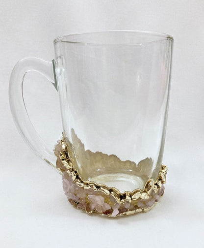 Set of 2 |Crystal Glass Beer/Coffee/Tea/Juice Mugs with Gold Plated Agate/Quartz Semi-precious Crystals | 13 oz/400 ml