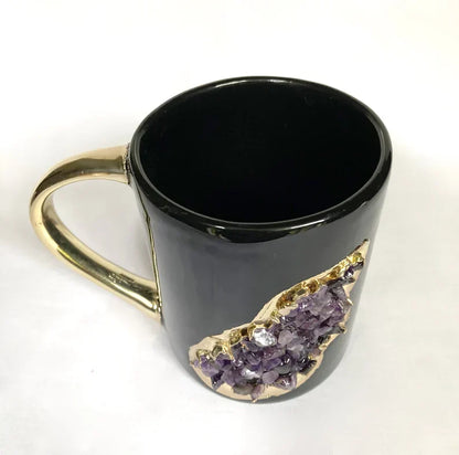 Crystal Stone Patch Mug | Black & Gold | 12oz — Amethyst