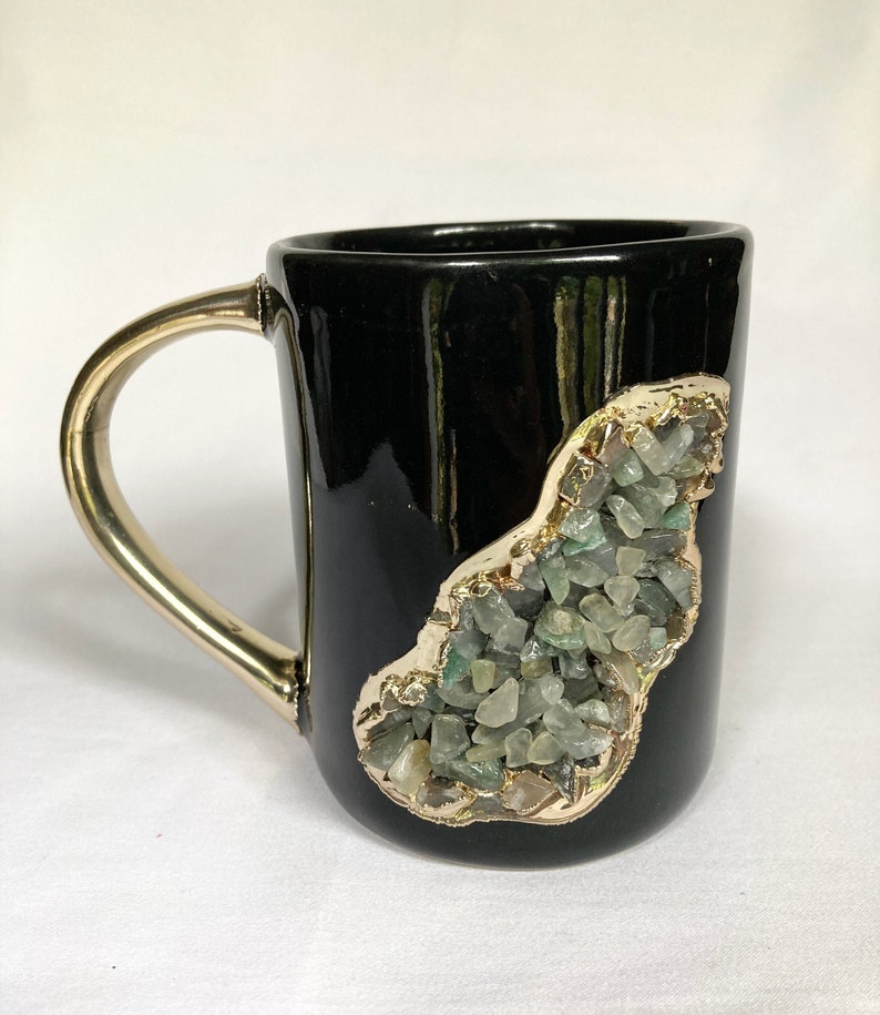 Crystal Stone Patch Mug | Black & Gold | 12oz — Light Green Agate