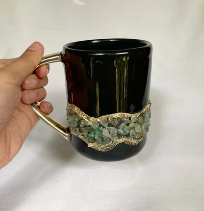Crystal Chip Band Mug | Black & Gold | 12oz — Light Green Agate
