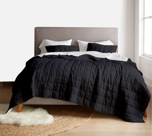 Black - 3-Piece Quilt Bedding with Pillowcases | Lightweight Blanket | Cotton Filling | PureCottonSateen, PureLinen or LinenCottonMix