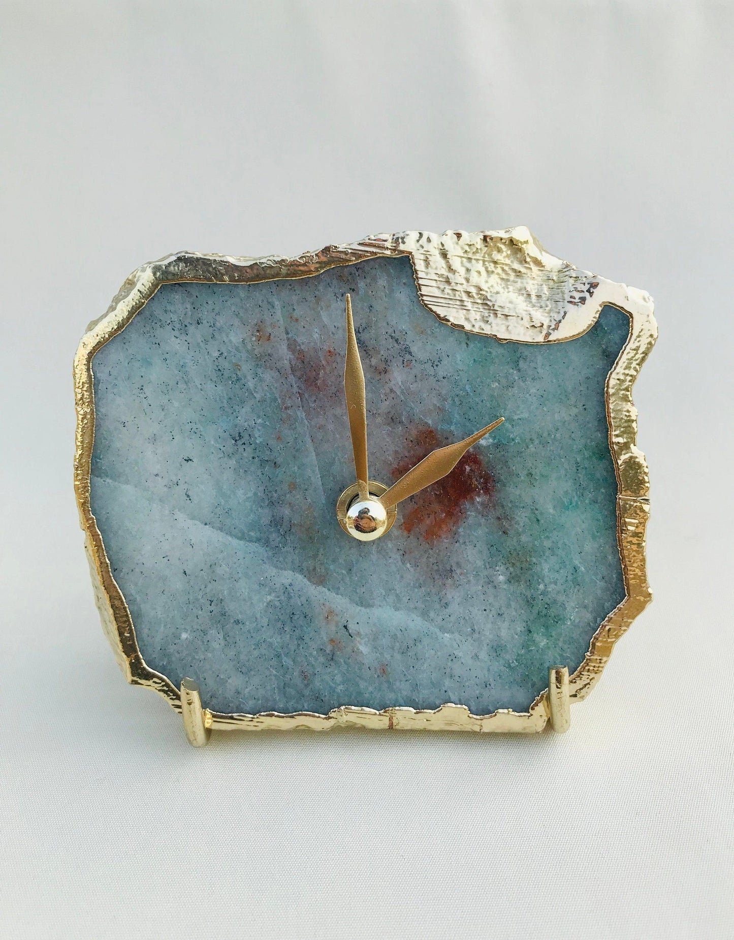 Grey Green Aventurine Agate Desk/Wall Clock/Personalised Momento