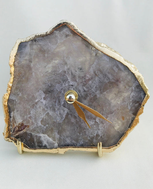 Smoky Grey Agate Desk/Wall Clock/Personalised Momento