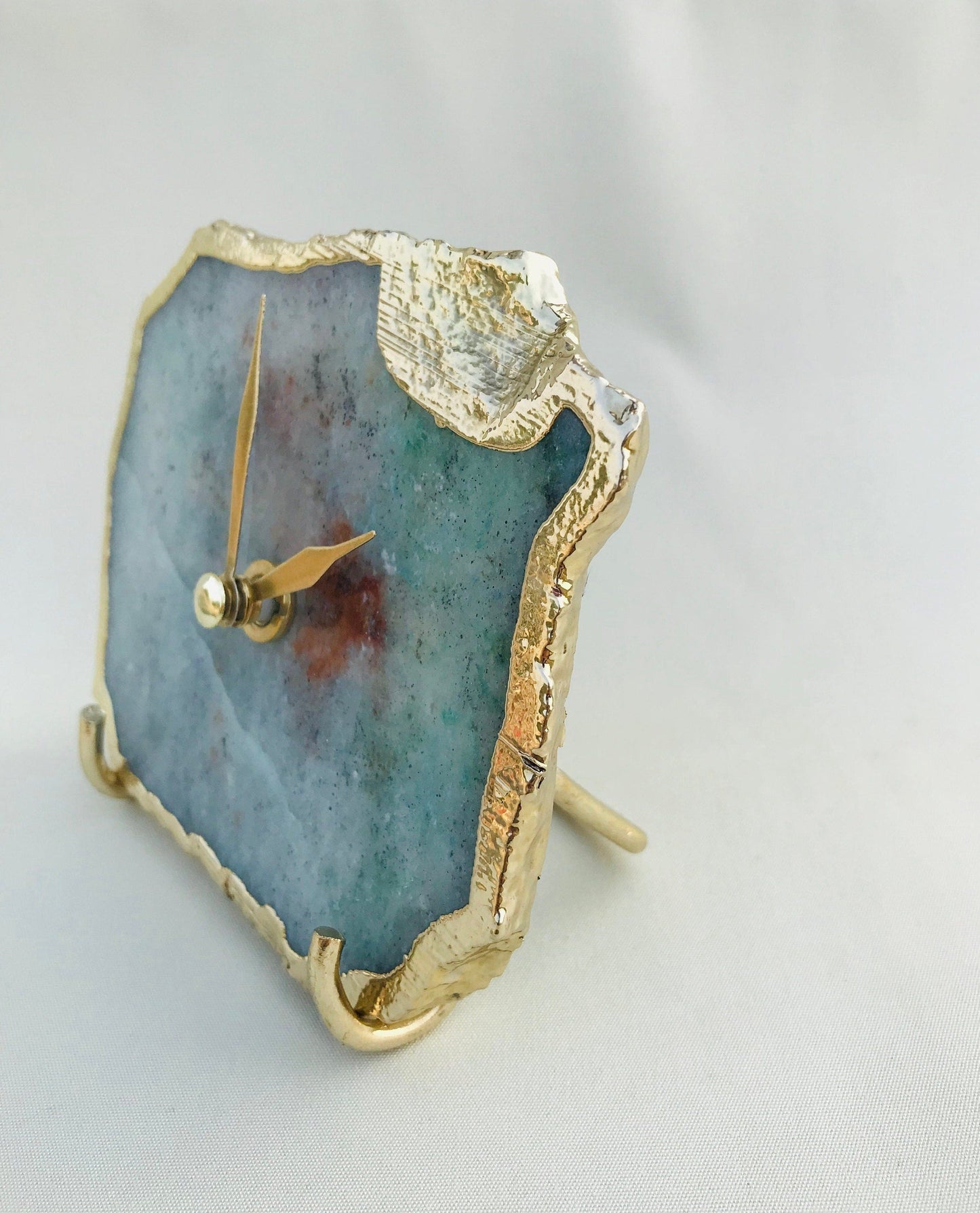 Grey Green Aventurine Agate Desk/Wall Clock/Personalised Momento