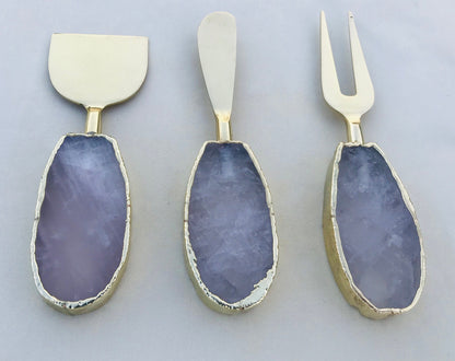 Set of 3 Rose Quartz Cheese Knives/Spreaders