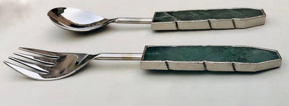 Green Agate Salad Server – Gold Finish – Set of 2