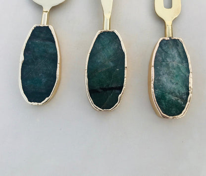 Set of 3 Green Agate Cheese Knives/Spreaders