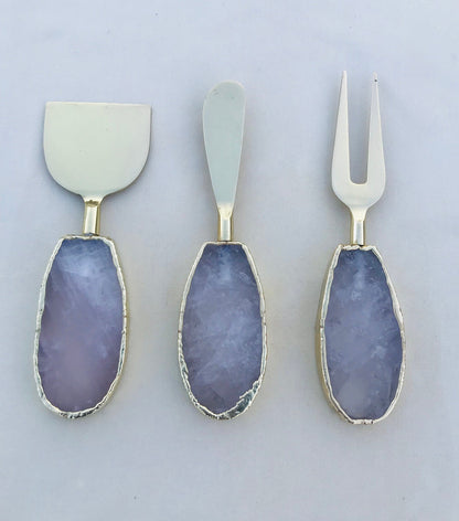 Set of 3 Rose Quartz Cheese Knives/Spreaders