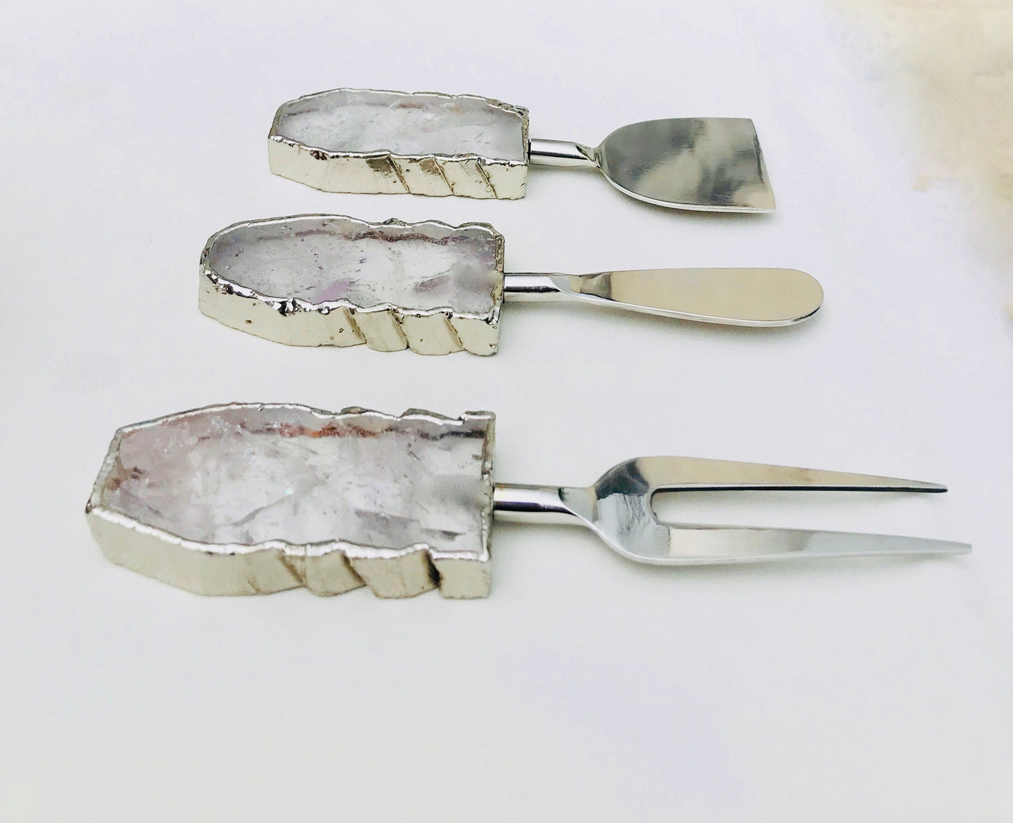 Set of 3 Clear Quartz Agate Cheese Knives/Spreaders