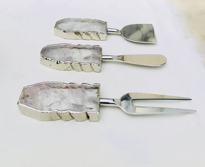 Set of 3 Clear Quartz Agate Cheese Knives/Spreaders