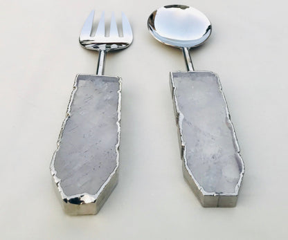 Clear Quartz Agate Salad Server - Set of 2