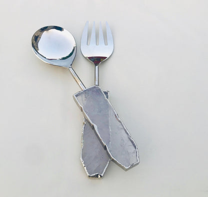 Clear Quartz Agate Salad Server - Set of 2