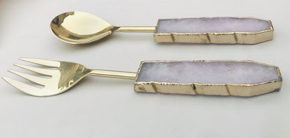 Rose Quartz Agate Salad Server - Set of 2