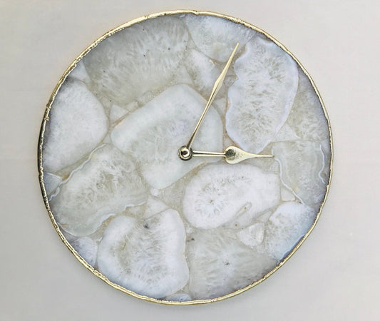Large White Crystal Agate Wall Clock/Personalised Momento