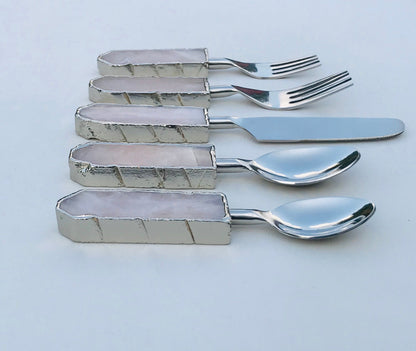 Set of 5 Pieces Rose Quartz/Agate Cutlery