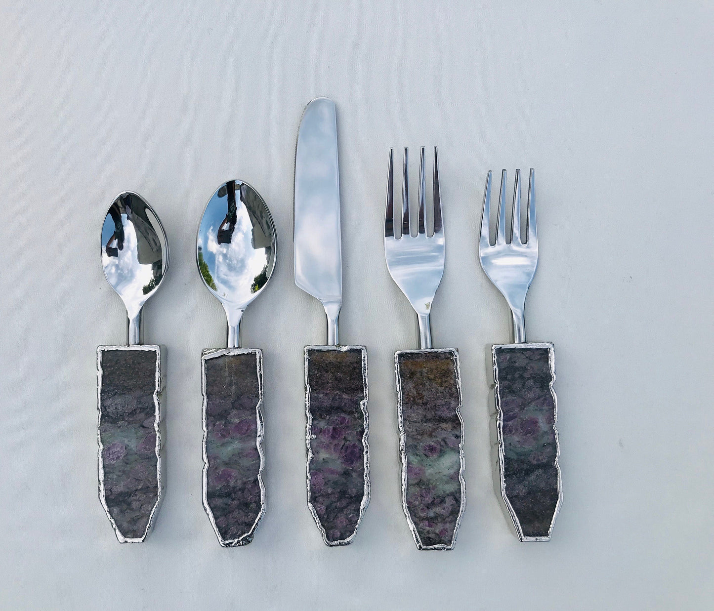 Set of 5 Pieces Lepidolite Gemstone/Agate Cutlery