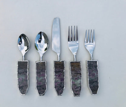 Set of 5 Pieces Lepidolite Gemstone/Agate Cutlery