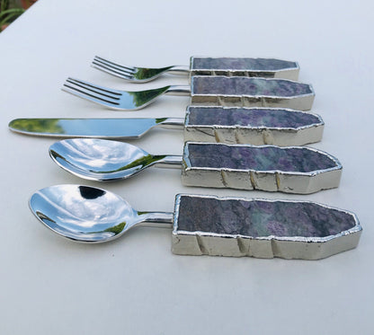 Set of 5 Pieces Lepidolite Gemstone/Agate Cutlery