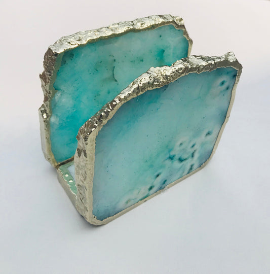Aqua Agate Napkin Holder/Natural Stone Napkin Holder/Paper Napkin Holder/Desk Napkin Holder/Picnic Holder