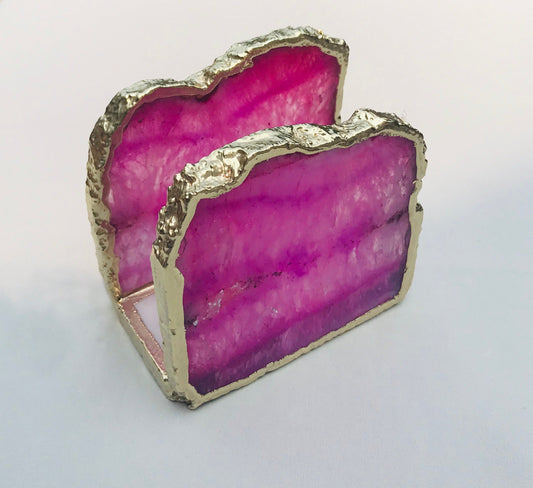 Pink Agate Napkin Holder/Natural Stone Napkin Holder/Paper Napkin Holder/Desk Napkin Holder/Picnic Holder